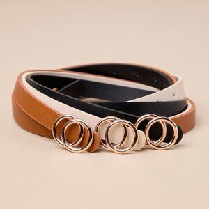 Lulus Cute Finish Black Ivory And Brown Skinny O-buckle Belt Set - Size One Size